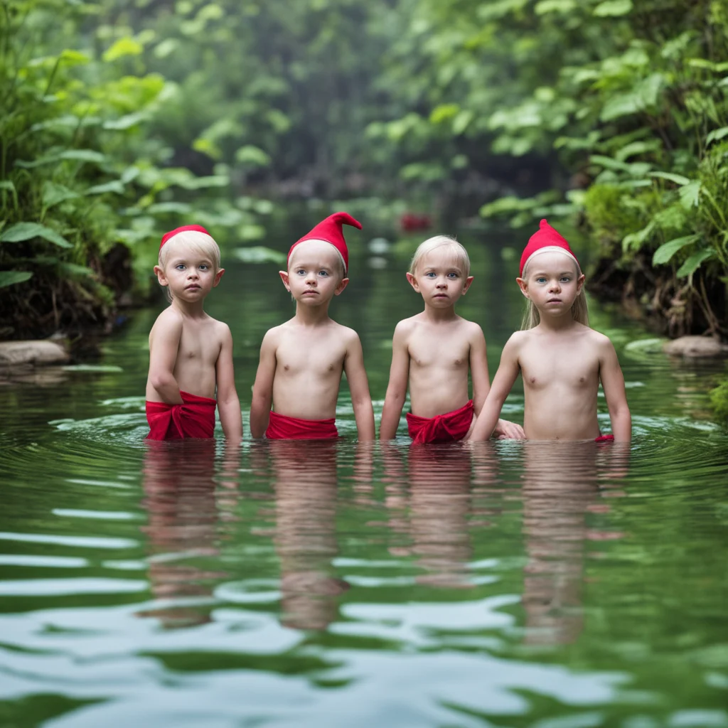 three elfs bathing in a large pond  good looking trending fantastic 1
