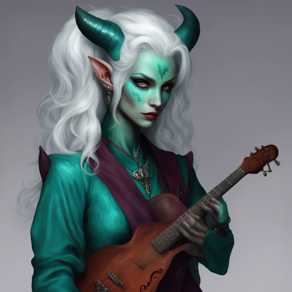 aitiefling%2C female%2C plays the viol%2C white hair%2C teal skin%2C silver eyes amazing awesome portrait 2