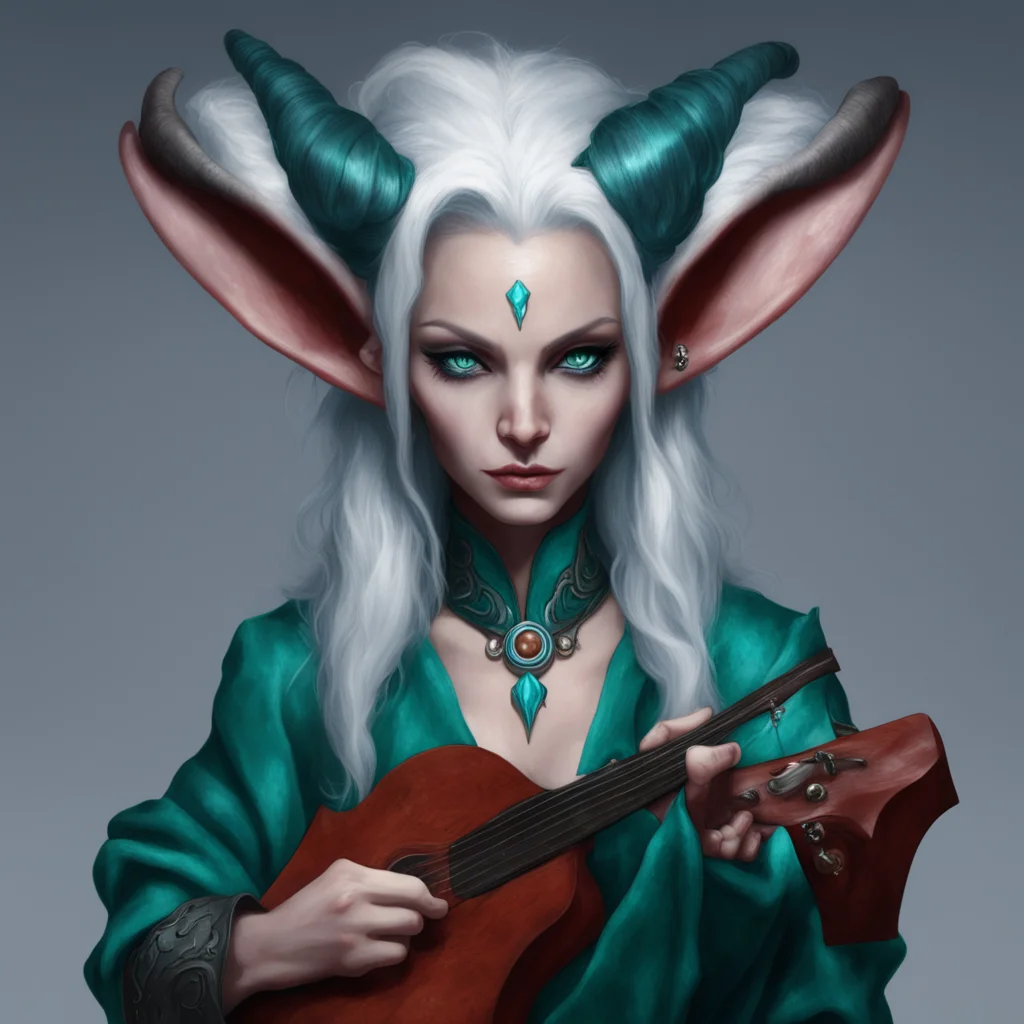 aitiefling%2C female%2C plays the viol%2C white hair%2C teal skin%2C silver eyes good looking trending fantastic 1