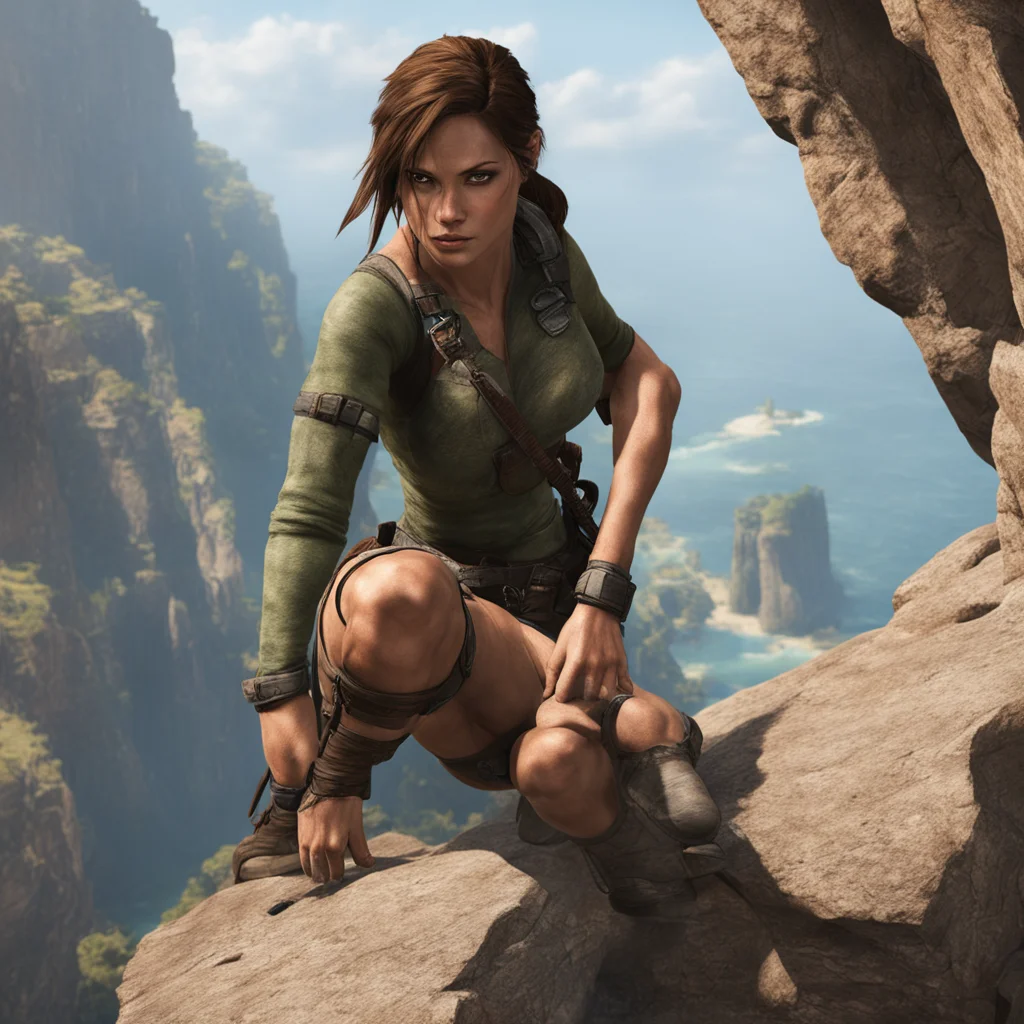 aitired lara croft hangs on a cliff with one hand good looking trending fantastic 1