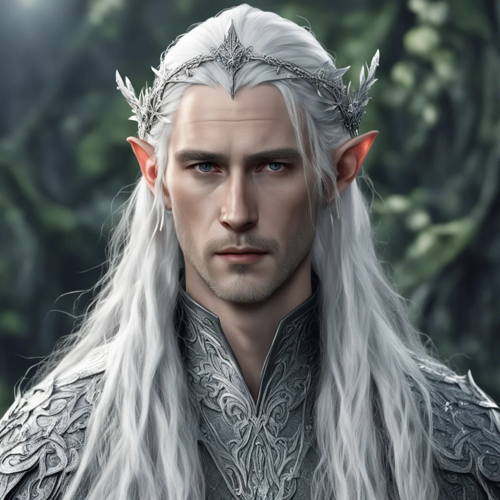 aitolkien  king thranduil with silver hair with braids wearing silver flower elvish circlet encrusted with diamonds  good looking trending fantastic 1