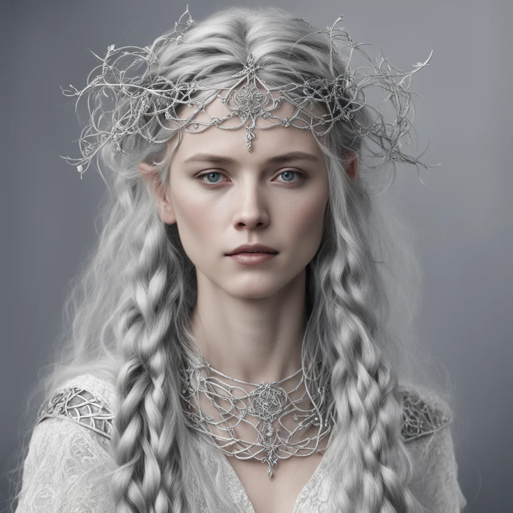 tolkien galathil with braids wearing silver vines intertwined elvish circlet with diamonds good looking trending fantastic 1