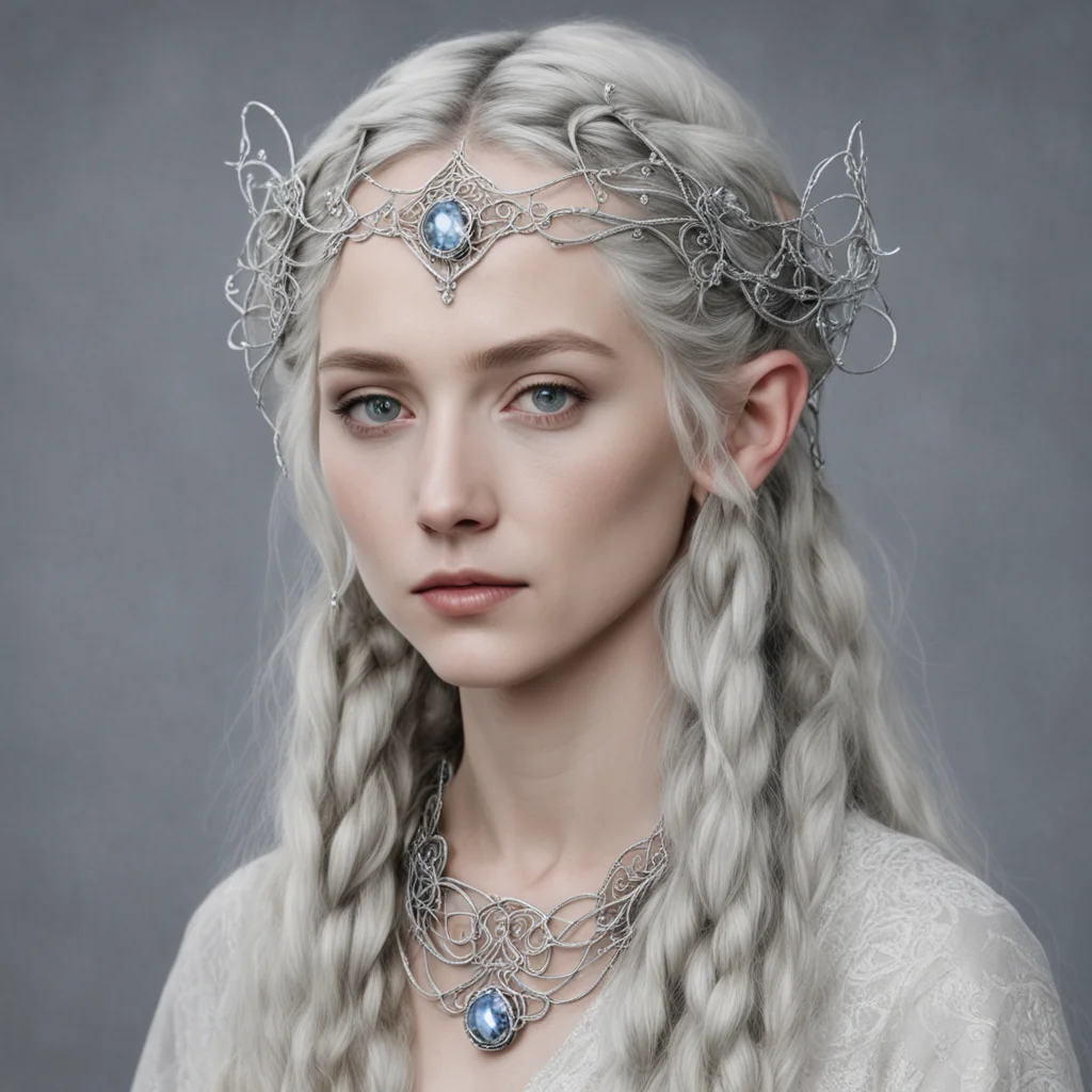 aitolkien galathil with braids wearing silver vines intertwined elvish circlet with diamonds