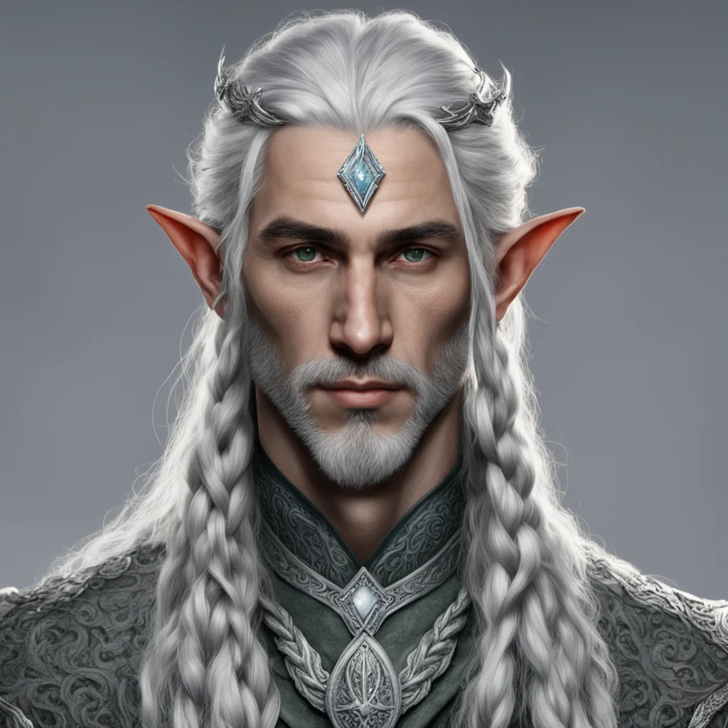 aitolkien high lord sindar male elf with gray hair and braids wearing silver serpentine elvish circlet with large center diamond confident engaging wow artstation art 3