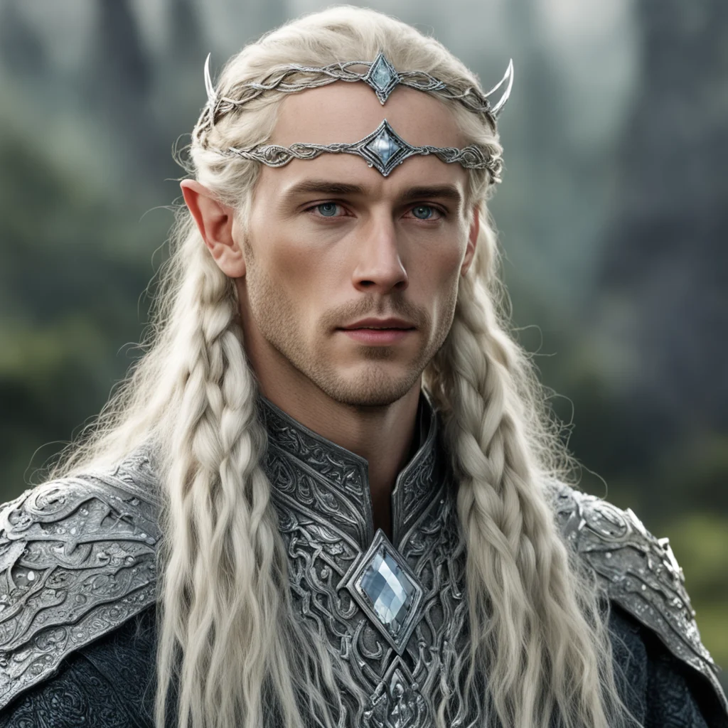 aitolkien king amdir with blond hair and braids wearing silver serpentine elvish circlet encrusted with diamonds with large center diamond  amazing awesome portrait 2