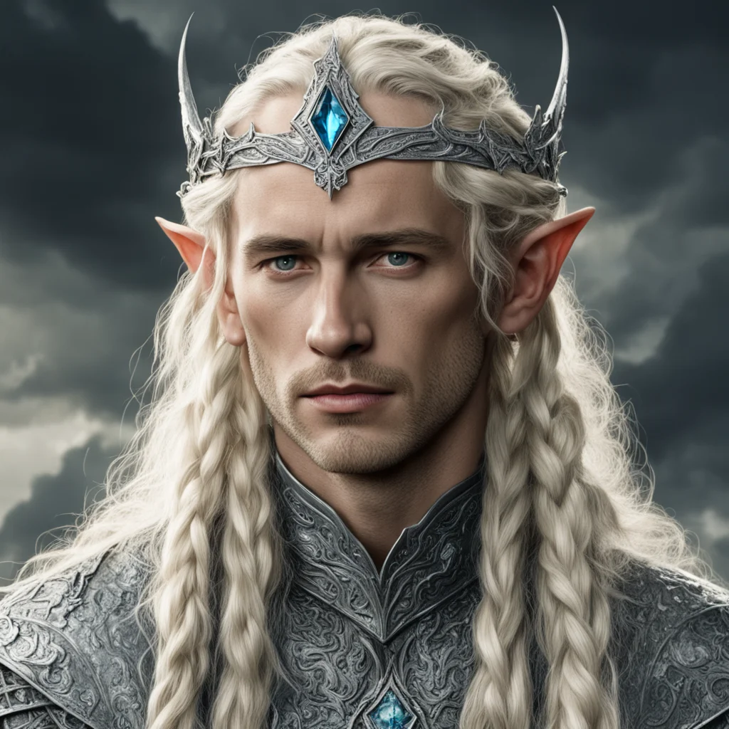 aitolkien king amdir with blond hair and braids wearing silver serpentine elvish circlet encrusted with diamonds with large center diamond  confident engaging wow artstation art 3