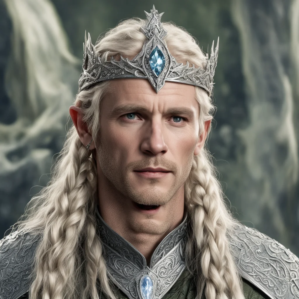 aitolkien king amdir with blond hair and braids wearing silver serpentine elvish circlet encrusted with diamonds with large center diamond amazing awesome portrait 2