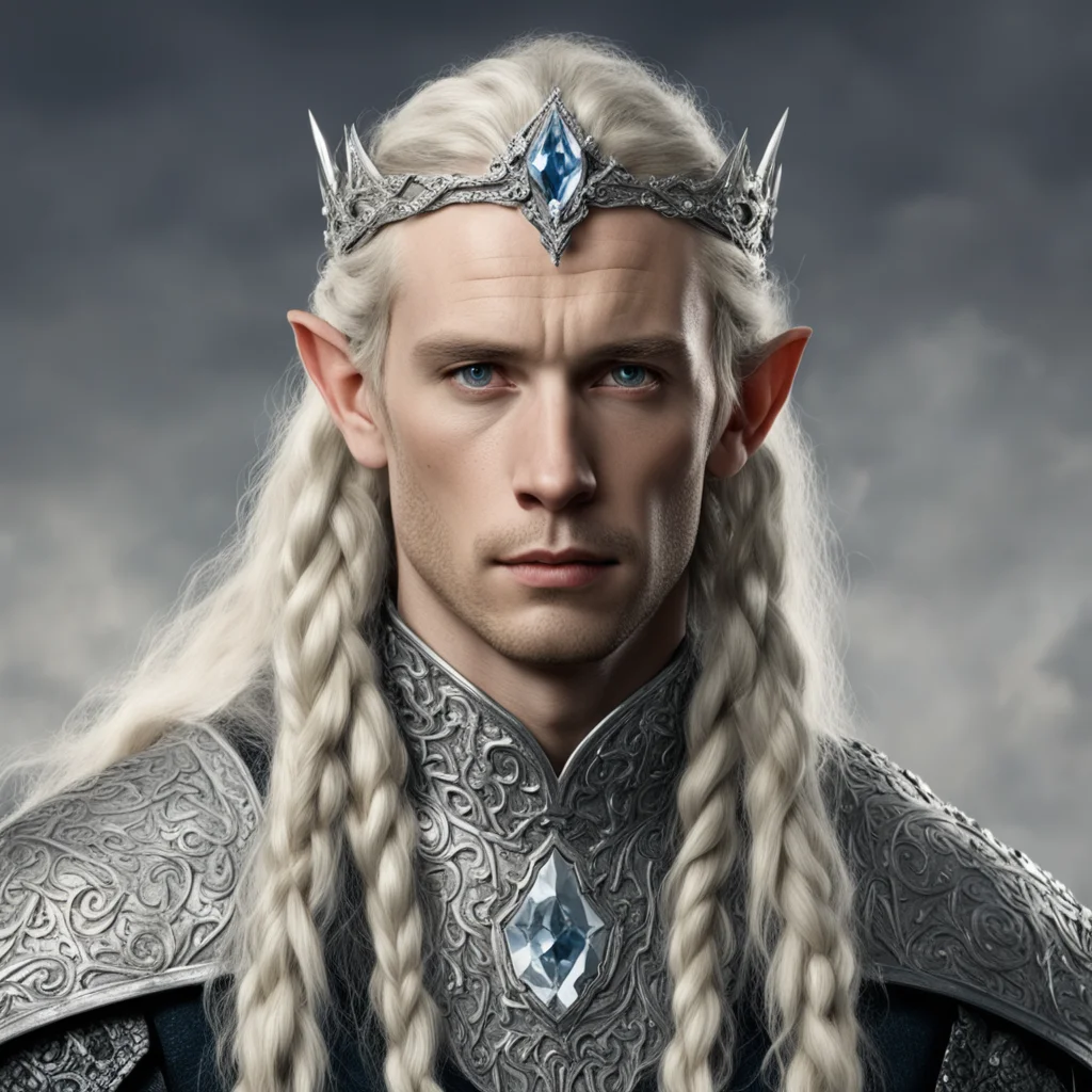 aitolkien king amdir with blond hair and braids wearing silver serpentine elvish circlet encrusted with diamonds with large center diamond confident engaging wow artstation art 3