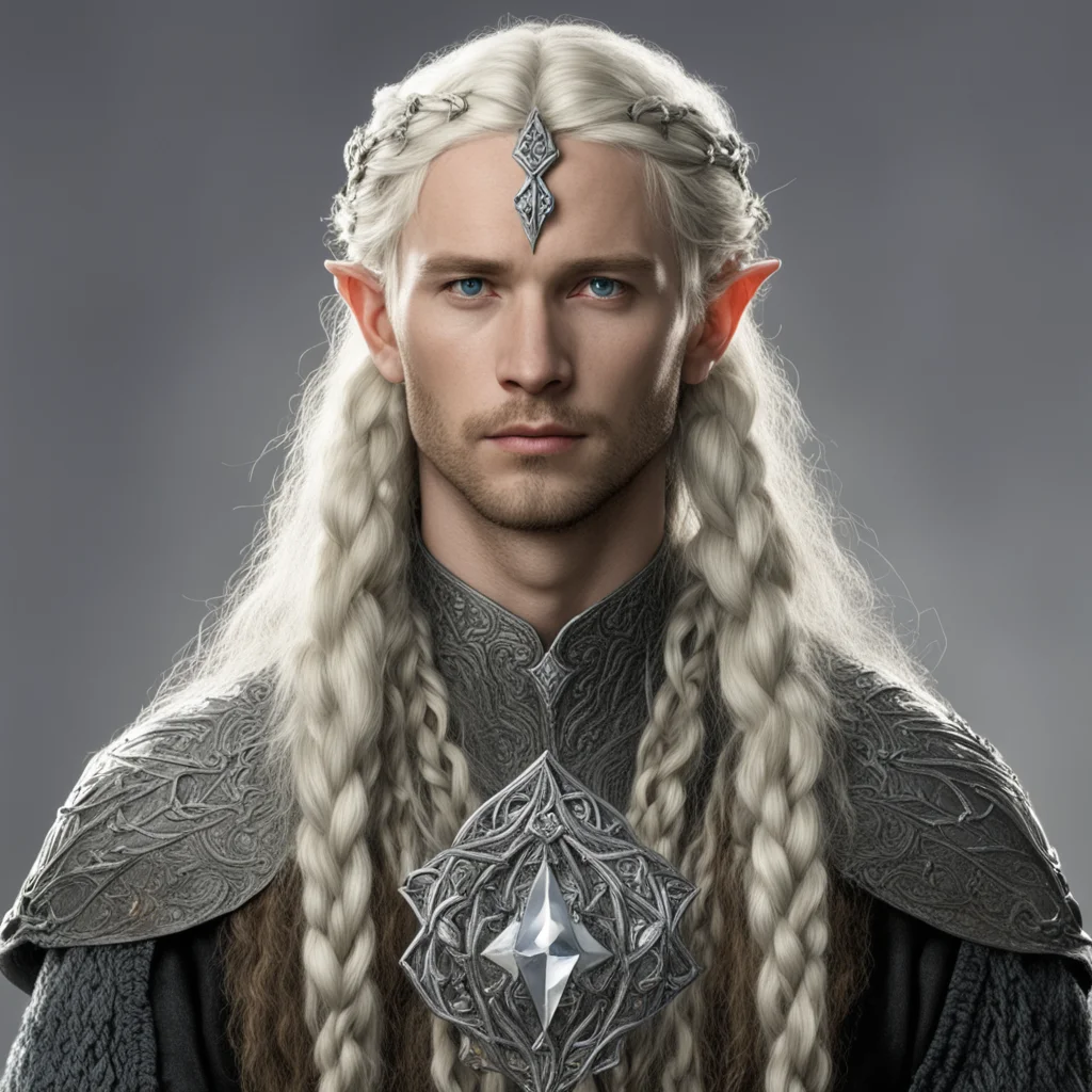 aitolkien king amdir with blond hair and braids wearing silver serpentine sindarin elvish circlet with large center diamond amazing awesome portrait 2