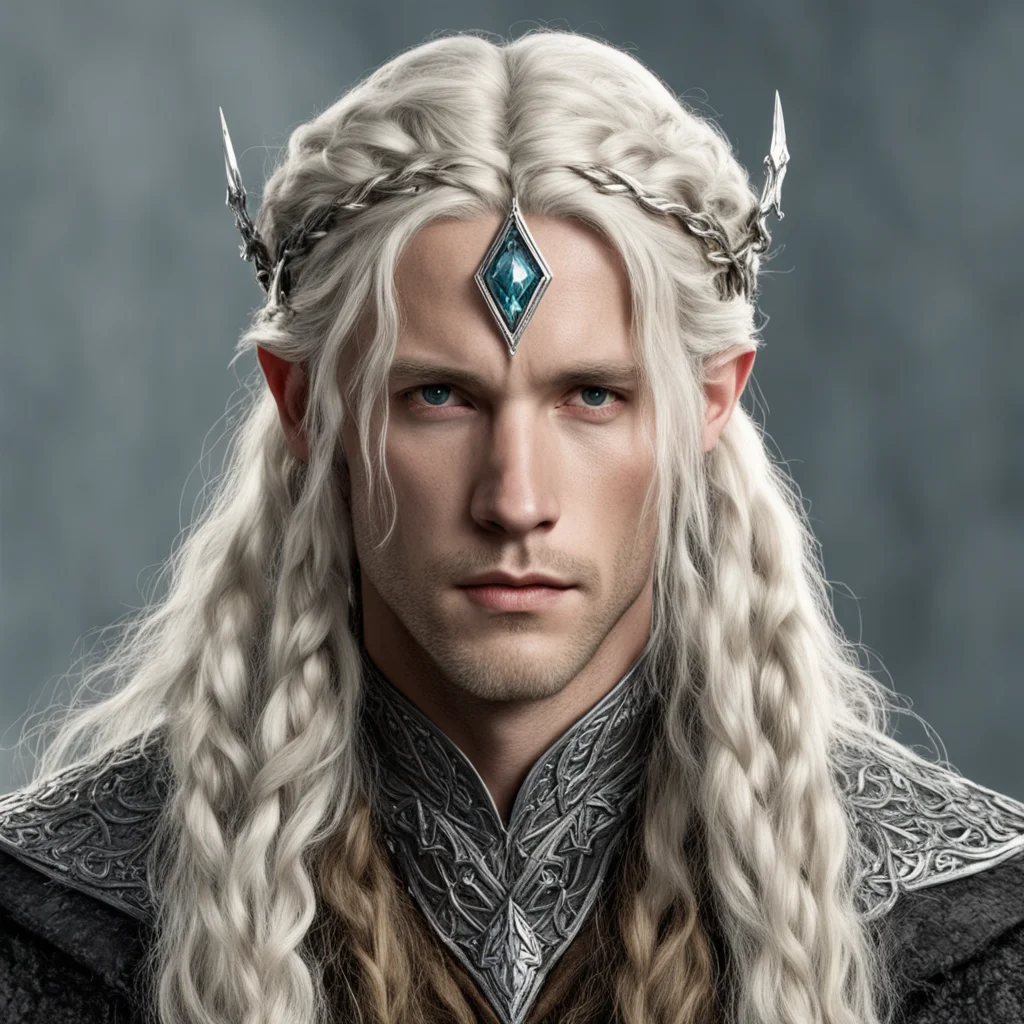 aitolkien king amdir with blond hair and braids wearing silver serpentine sindarin elvish circlet with large center diamond confident engaging wow artstation art 3