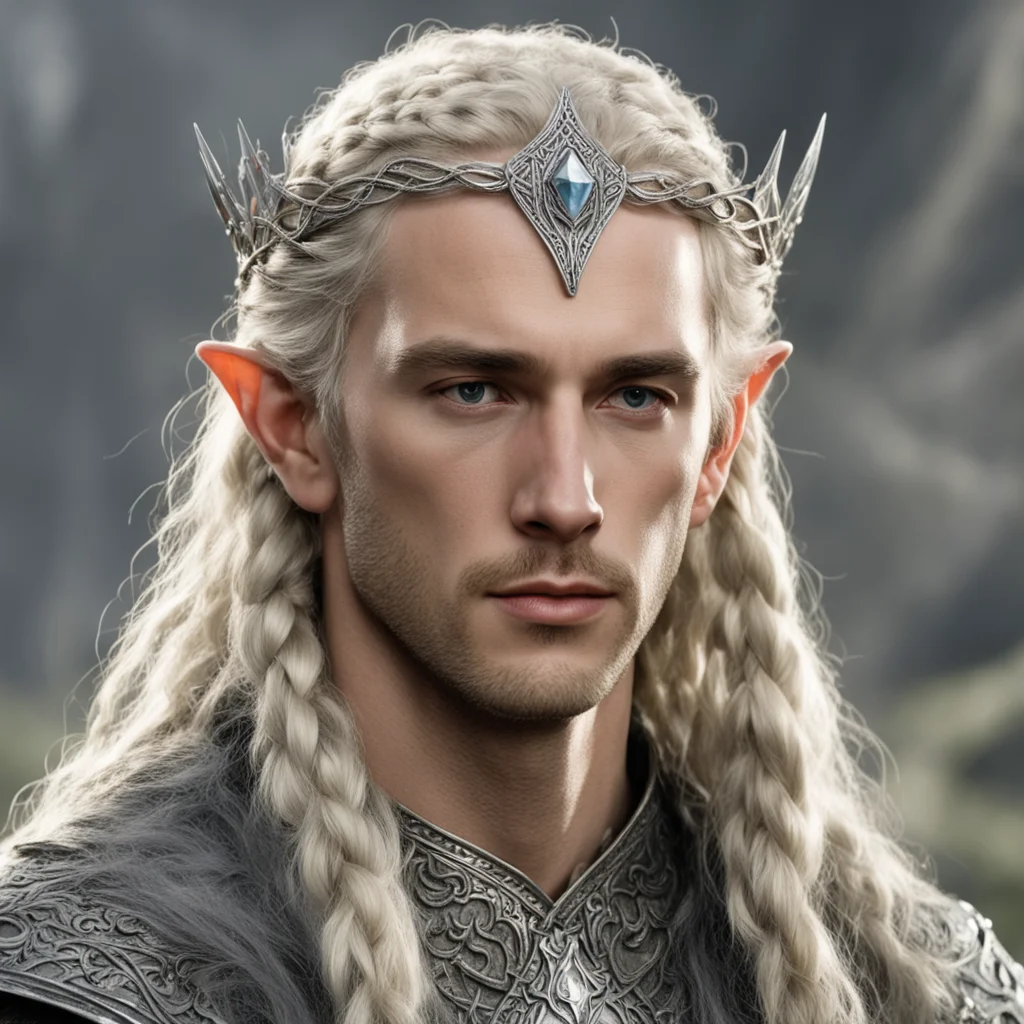 aitolkien king amdir with blond hair and braids wearing silver sindarin elvish circlet with center diamond amazing awesome portrait 2