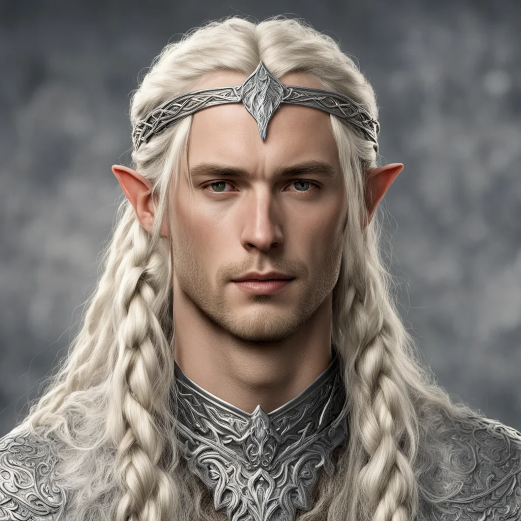 aitolkien king amdir with blond hair and braids wearing silver sindarin elvish circlet with center diamond