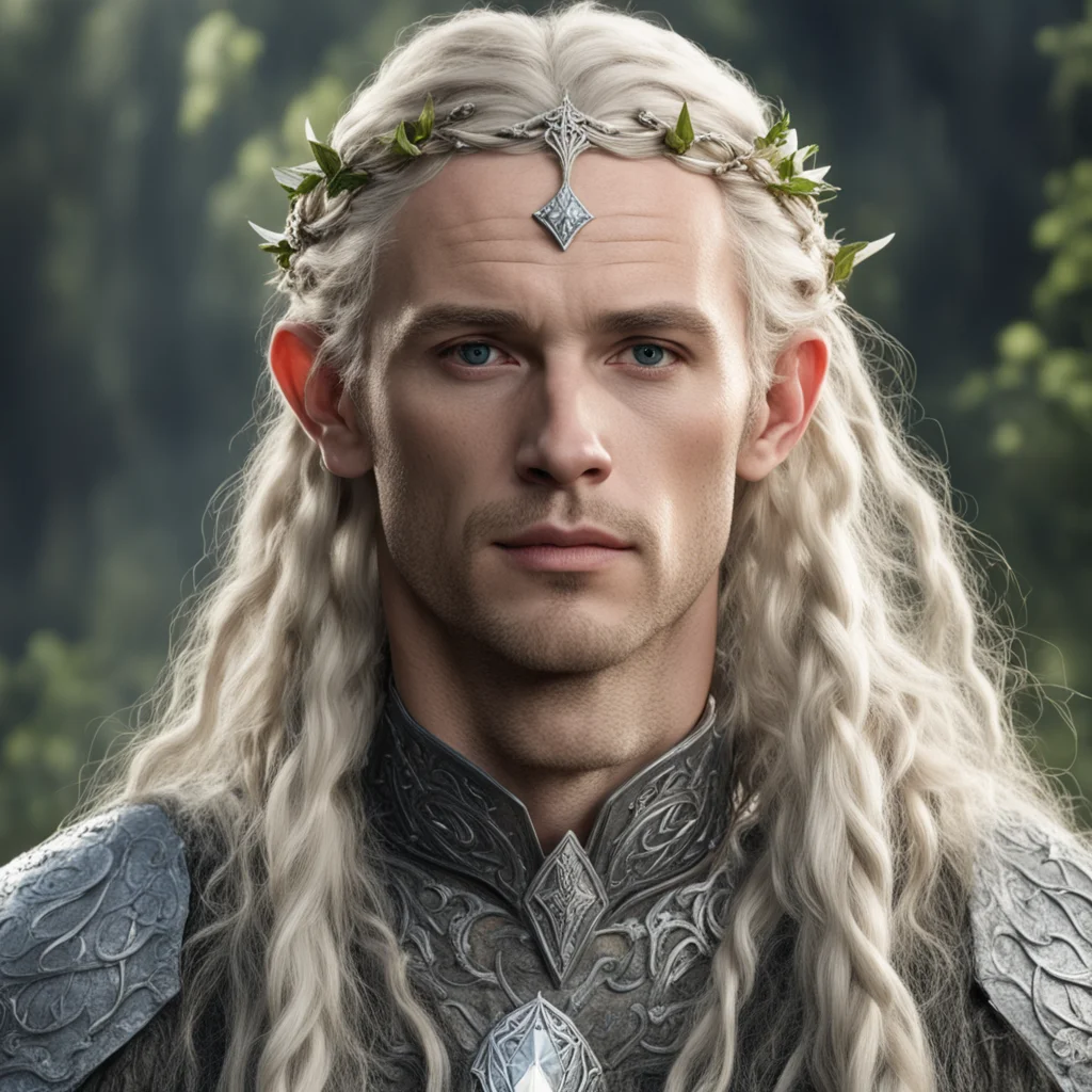 aitolkien king amdir with blond hair and braids wearing silver twig and diamond berry elvish circlet with large center diamond good looking trending fantastic 1