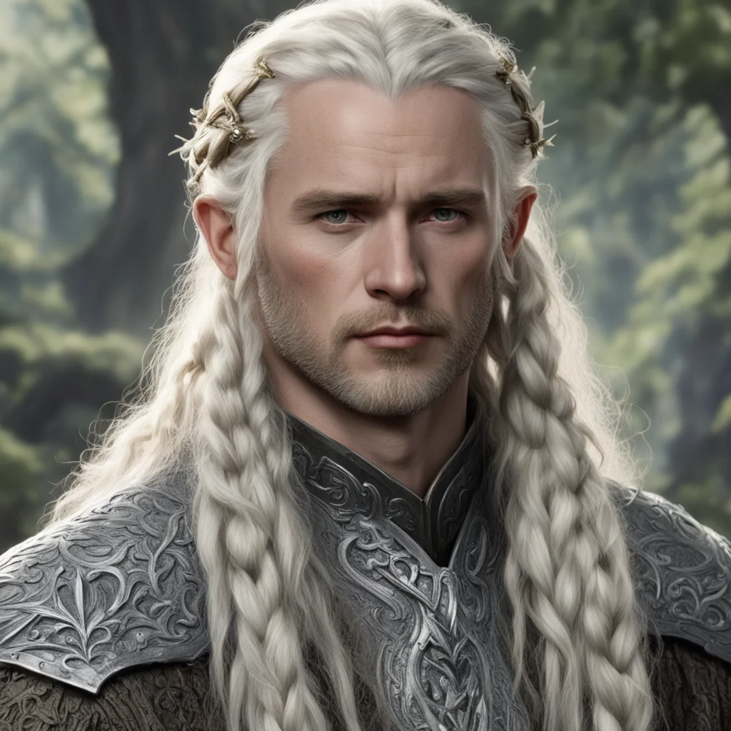 aitolkien king amdir with blond hair and braids wearing silver twig and diamond berry with large center diamond good looking trending fantastic 1