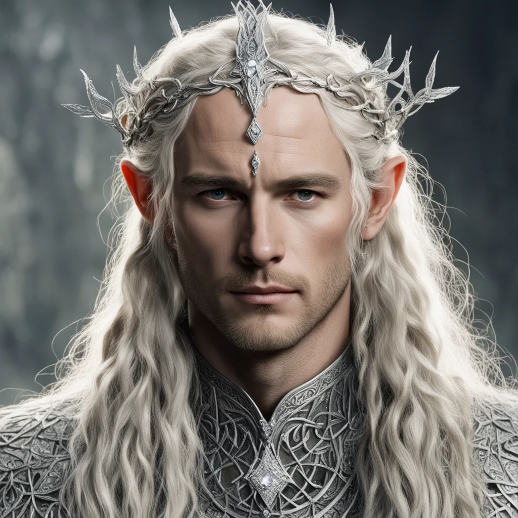 aitolkien king amdir with blond hair and braids wearing silver vines encrusted with diamonds forming a silver elvish circlet with large center diamond  confident engaging wow artstation art 3