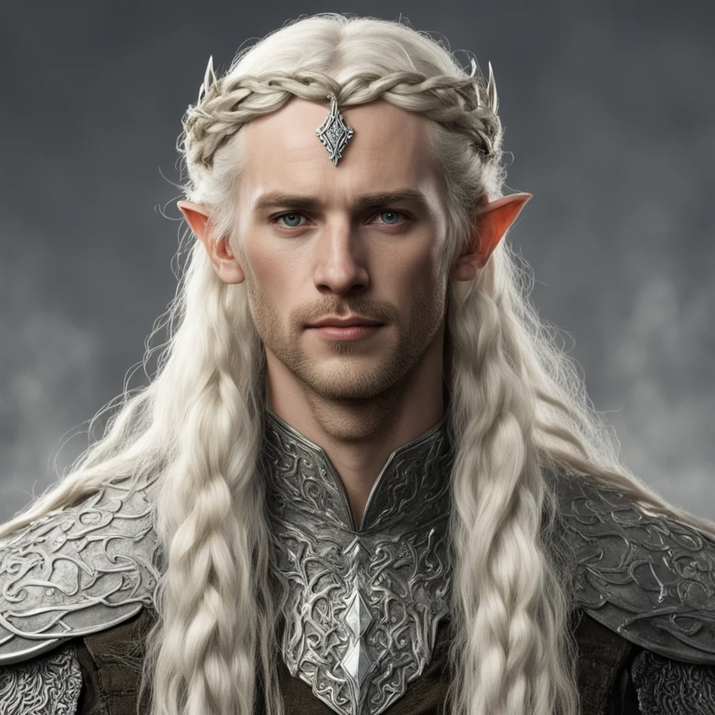 aitolkien king amdir with blond hair and braids wearing small silver serpentine elvish circlet with large center diamond amazing awesome portrait 2