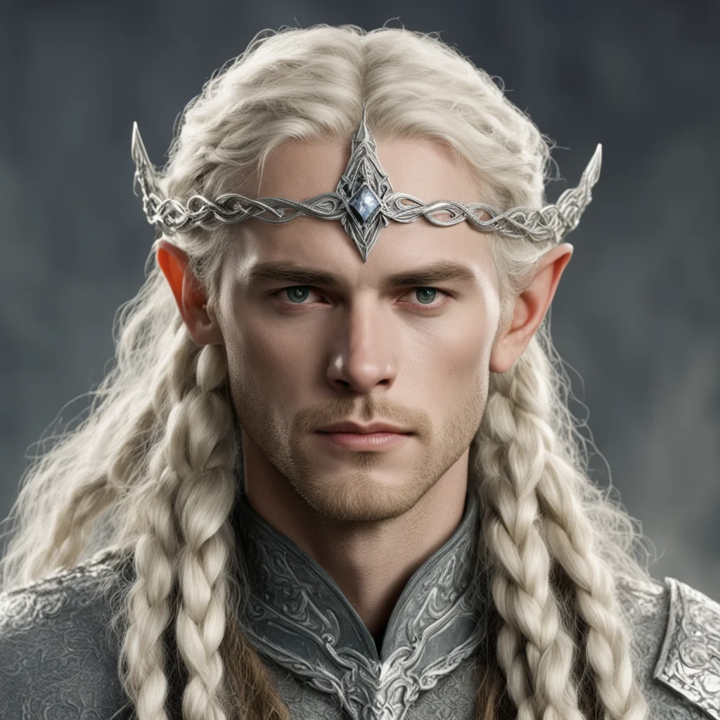 aitolkien king amdir with blond hair and braids wearing small silver serpentine elvish circlet with large center diamond confident engaging wow artstation art 3