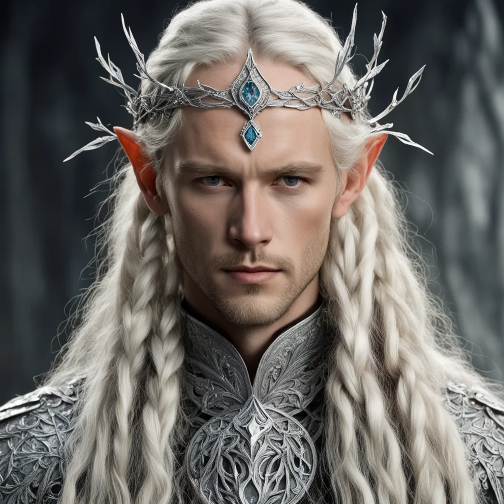 aitolkien king amdir with blond hair and braids with silver twigs encrusted with diamonds to form a silver sindarin elvish circlet with large center diamond  good looking trending fantastic 1