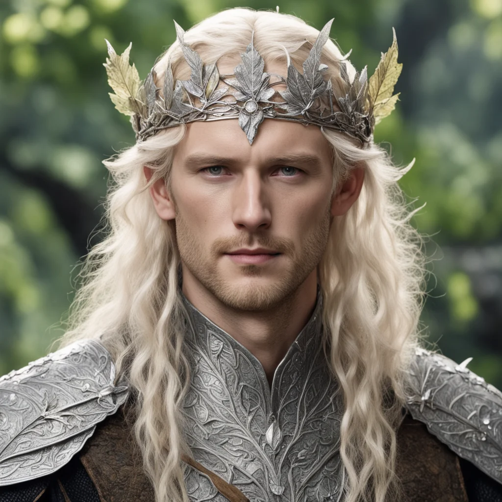 aitolkien king amdir with blond hair wearing silver beech leaf elven circlet with diamonds amazing awesome portrait 2
