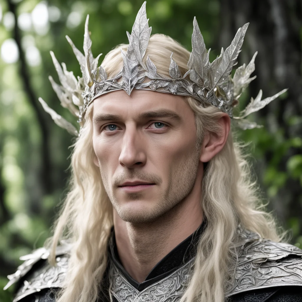 aitolkien king amdir with blond hair wearing silver beech leaf elven circlet with diamonds good looking trending fantastic 1