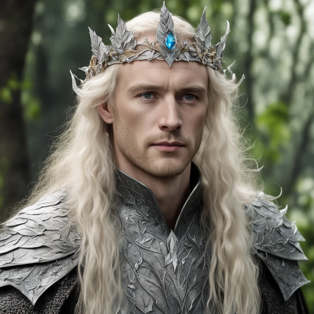 aitolkien king amdir with blond hair wearing silver beech leaf elven circlet with diamonds