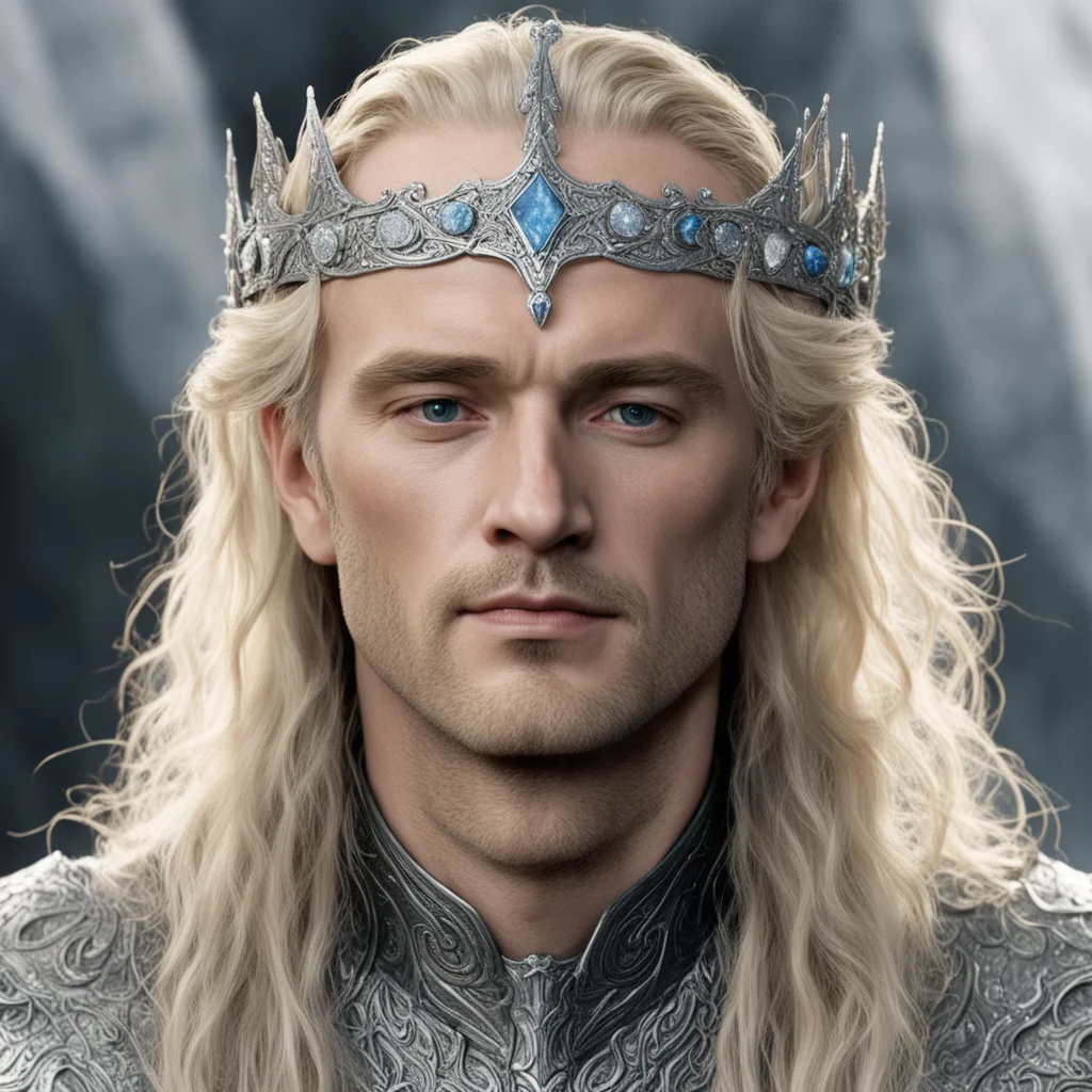 tolkien king amdir with blond hair wearing silver sindarin elvish circlet encrusted with diamonds