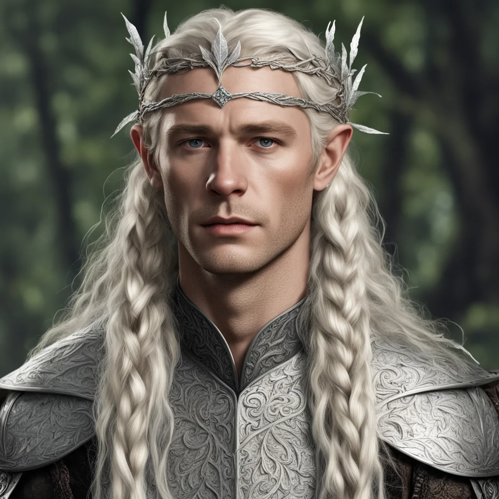 aitolkien king amdir with blond hair with braids wearing silver beech leaf elvish circlet with diamonds amazing awesome portrait 2