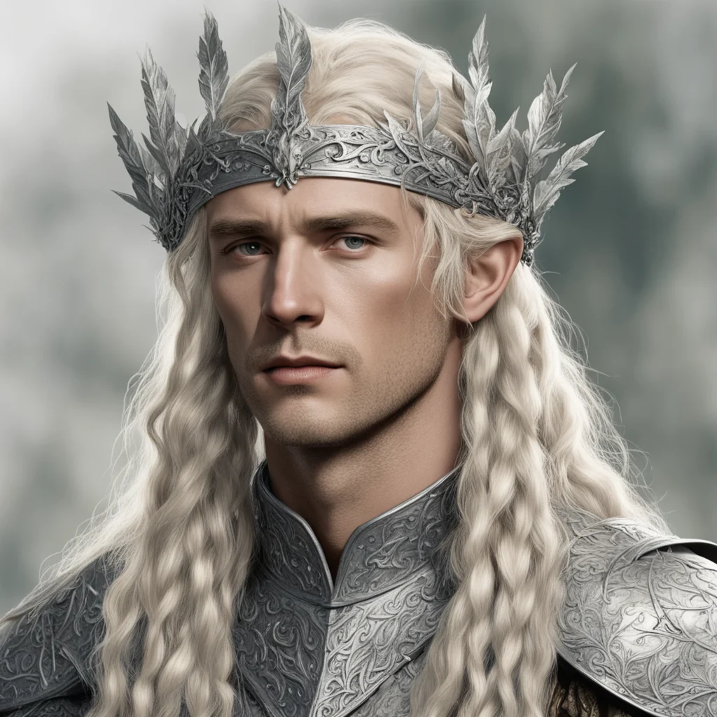 aitolkien king amdir with blond hair with braids wearing silver elven circlet composed of silver ivy leaves with diamonds amazing awesome portrait 2