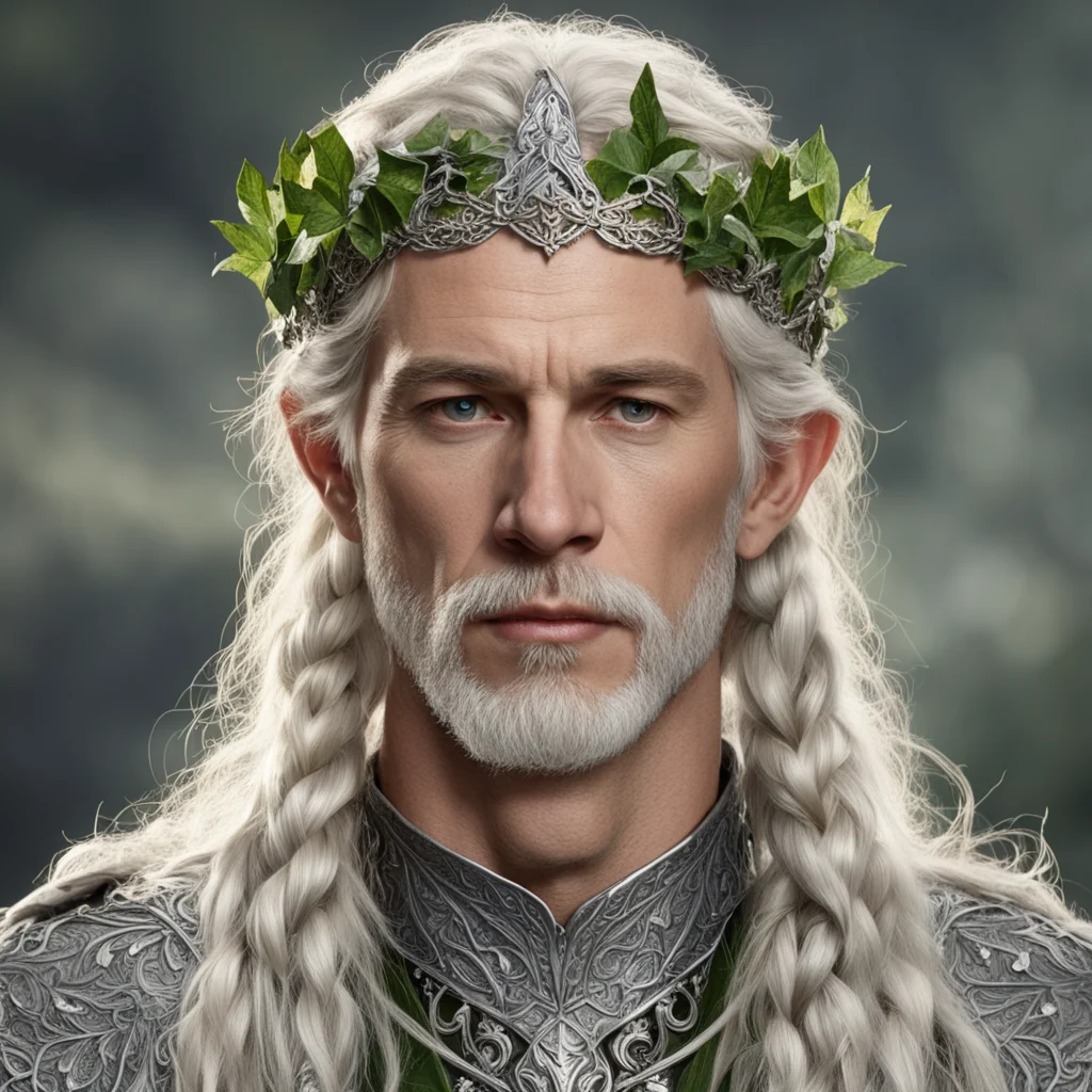 aitolkien king amdir with blond hair with braids wearing silver elven circlet composed of silver ivy leaves with diamonds confident engaging wow artstation art 3