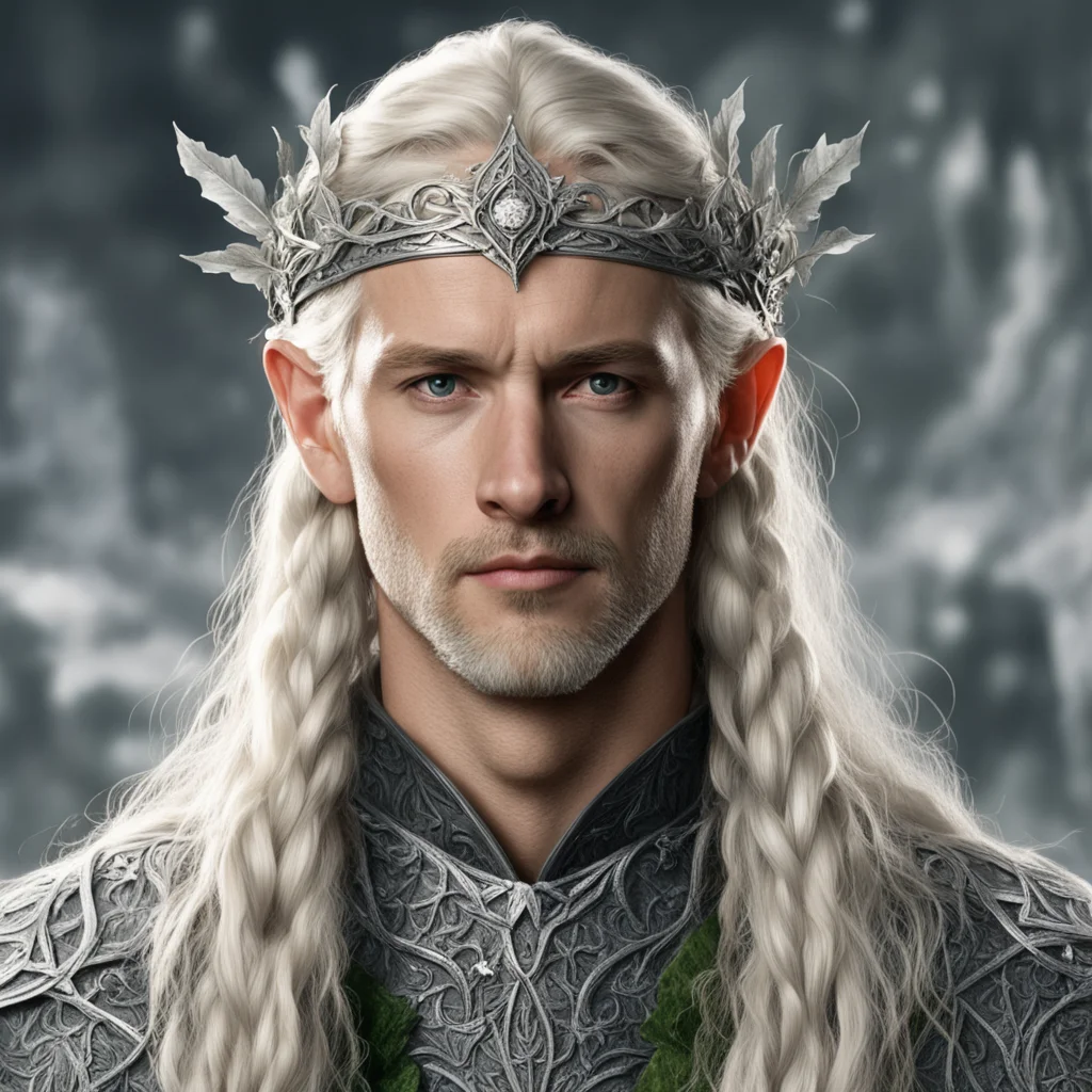 aitolkien king amdir with blond hair with braids wearing silver elven circlet composed of silver ivy leaves with diamonds good looking trending fantastic 1