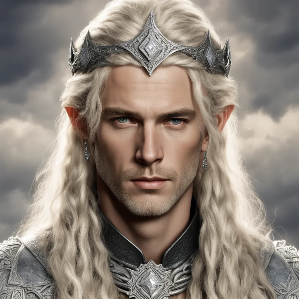 aitolkien king amdir with blond hair with braids wearing silver elven circlet with diamonds amazing awesome portrait 2