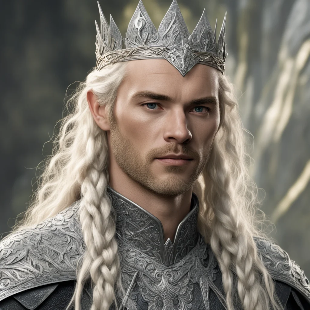 tolkien king amdir with blond hair with braids wearing silver elven circlet with diamonds confident engaging wow artstation art 3