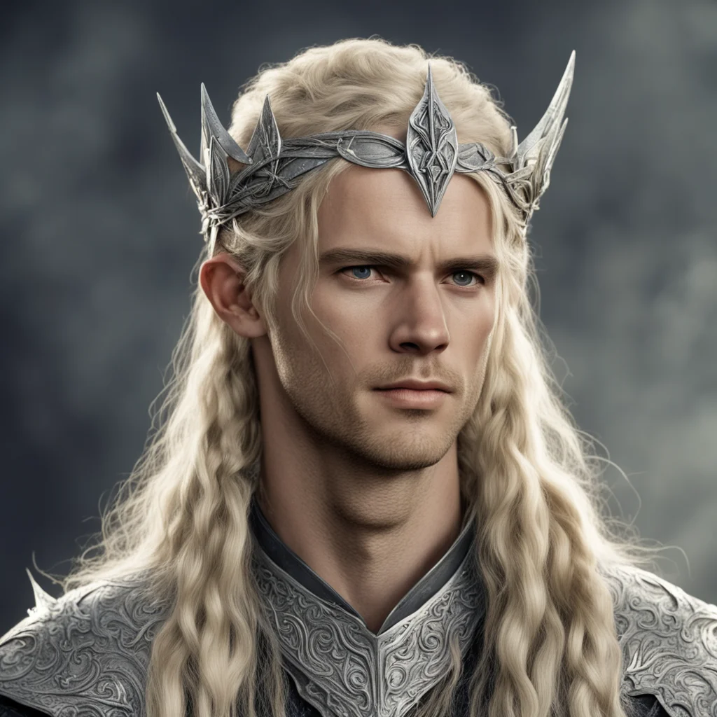 aitolkien king amdir with blond hair with braids wearing silver elven circlet with diamonds good looking trending fantastic 1