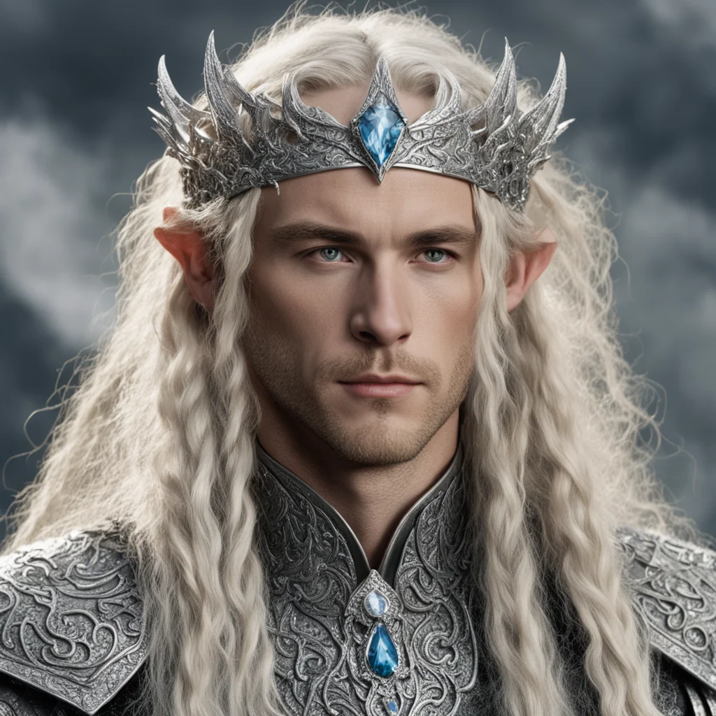 aitolkien king amdir with blond hair with braids wearing silver fiery dragon silver elvish circlet encrusted with diamonds with large center diamond confident engaging wow artstation art 3