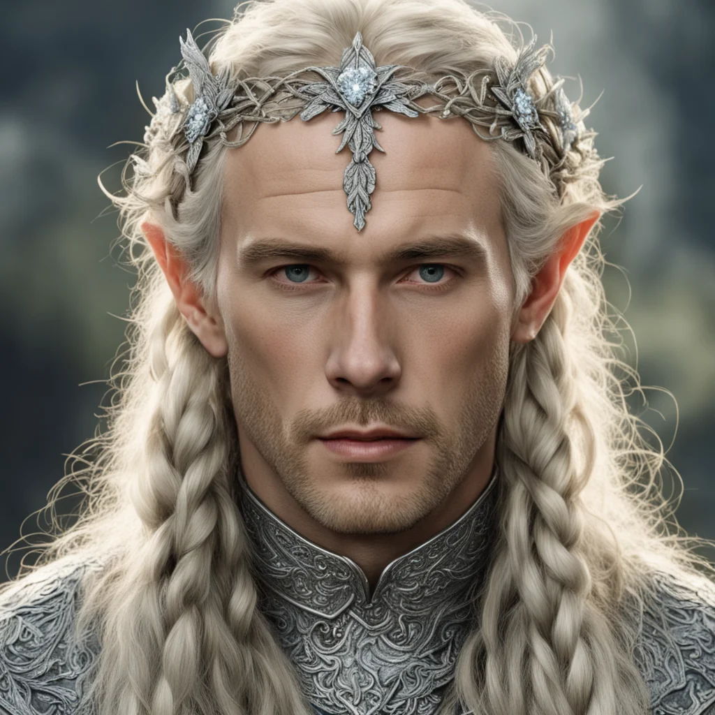 aitolkien king amdir with blond hair with braids wearing silver flower elvish circlet encrusted with diamonds amazing awesome portrait 2