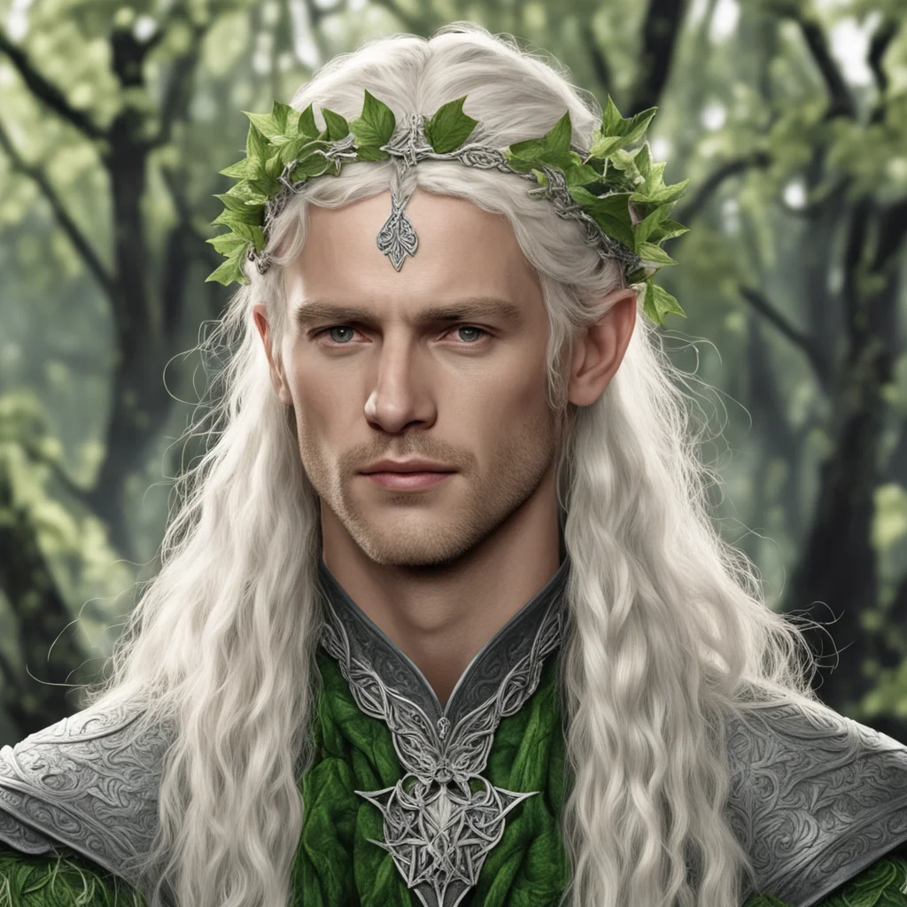 aitolkien king amdir with blond hair with braids wearing silver ivy leaves intertwined elven circlet with diamonds amazing awesome portrait 2