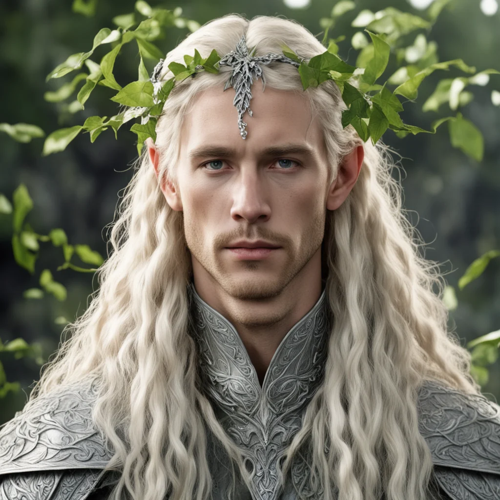 aitolkien king amdir with blond hair with braids wearing silver ivy leaves intertwined elven circlet with diamonds good looking trending fantastic 1