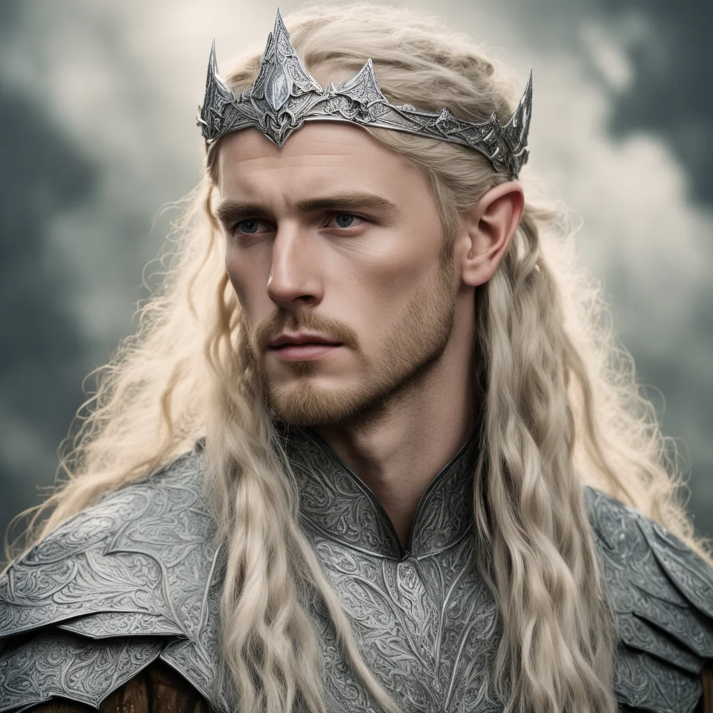 aitolkien king amdir with blond hair with braids wearing silver leaf elven circlet with diamonds with elven hair pins with diamonds amazing awesome portrait 2