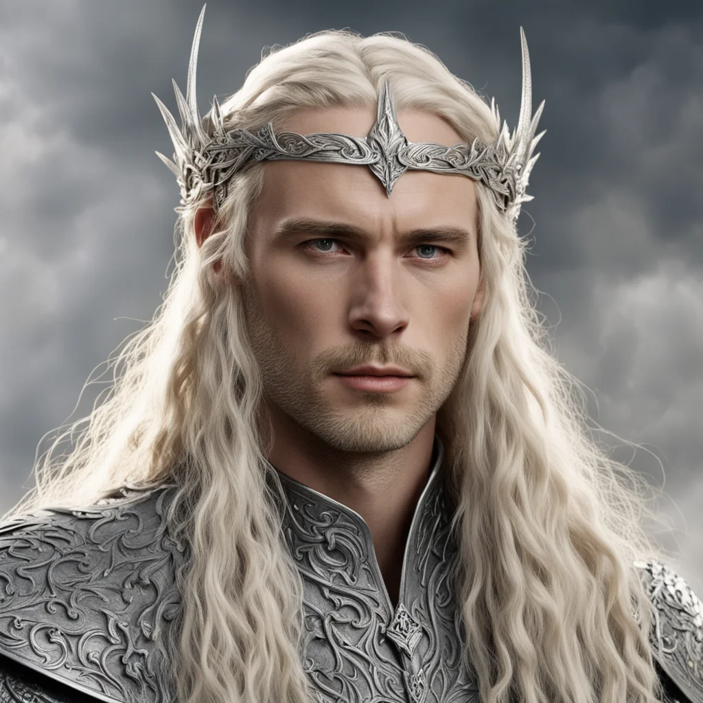 tolkien king amdir with blond hair with braids wearing silver mallorn leaf elven circlet with diamonds amazing awesome portrait 2