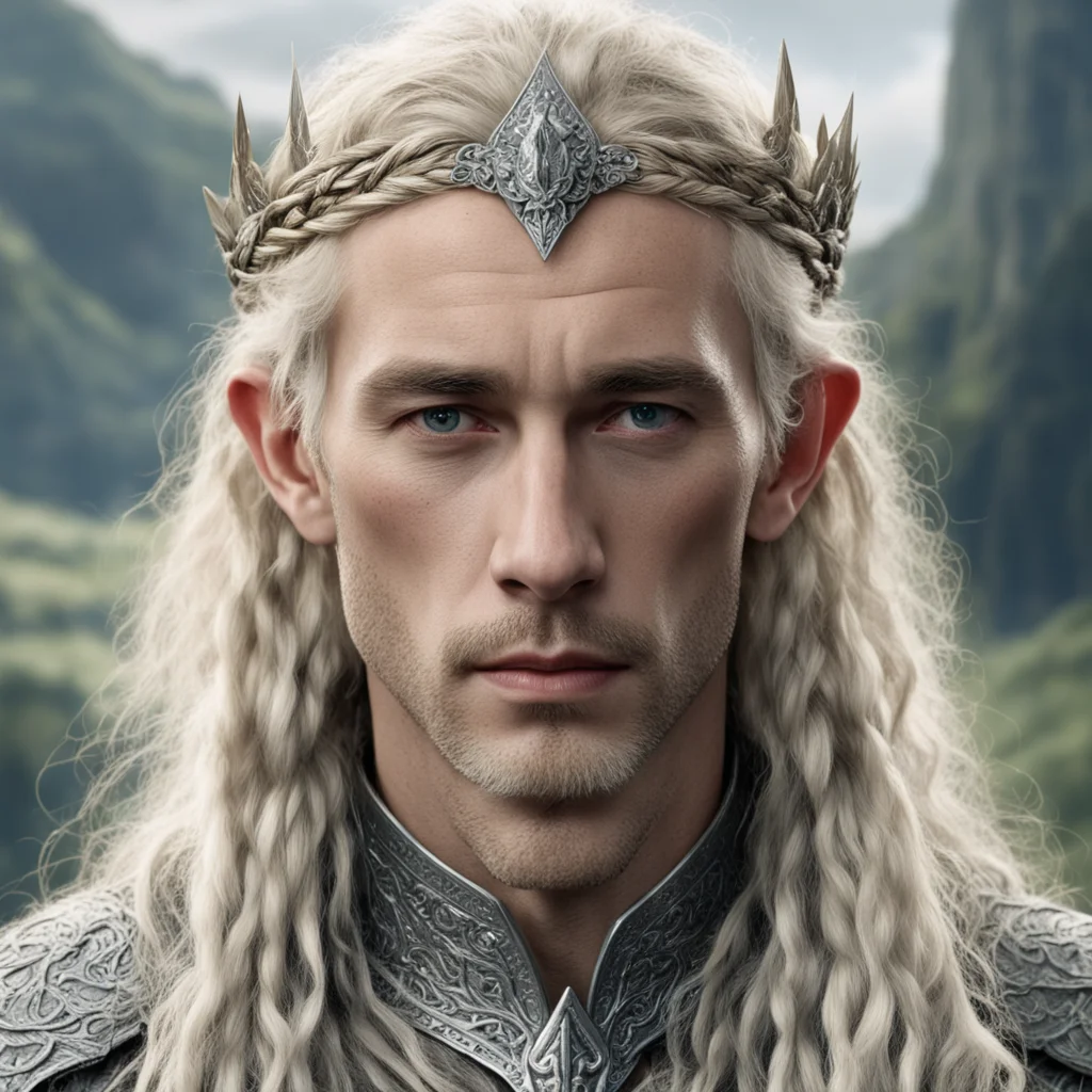 aitolkien king amdir with blond hair with braids wearing silver serpentine elvish circlet encrusted with diamonds amazing awesome portrait 2