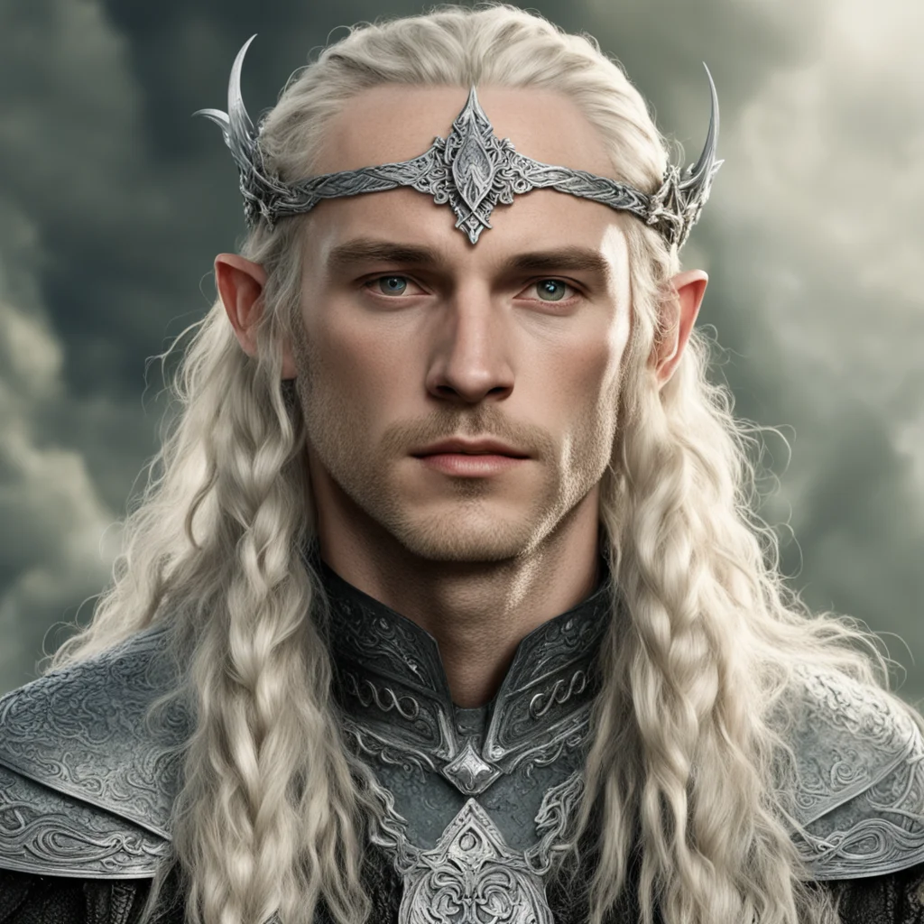 aitolkien king amdir with blond hair with braids wearing silver serpentine elvish circlet encrusted with diamonds confident engaging wow artstation art 3