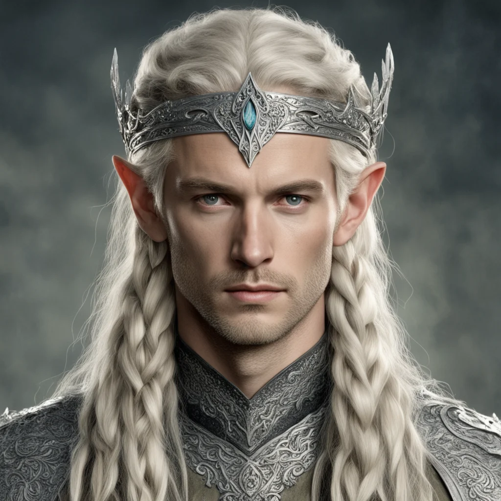 aitolkien king amdir with blond hair with braids wearing silver serpentine elvish circlet encrusted with dianonds amazing awesome portrait 2