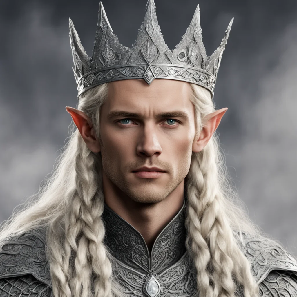 aitolkien king amdir with blond hair with braids wearing silver sindar elven crown with diamonds confident engaging wow artstation art 3