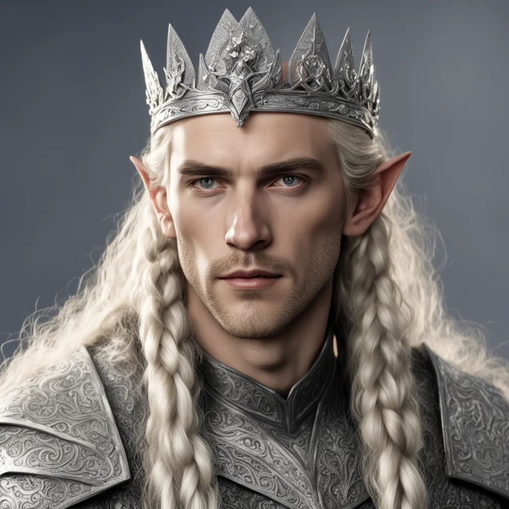 aitolkien king amdir with blond hair with braids wearing silver sindar elven crown with diamonds good looking trending fantastic 1