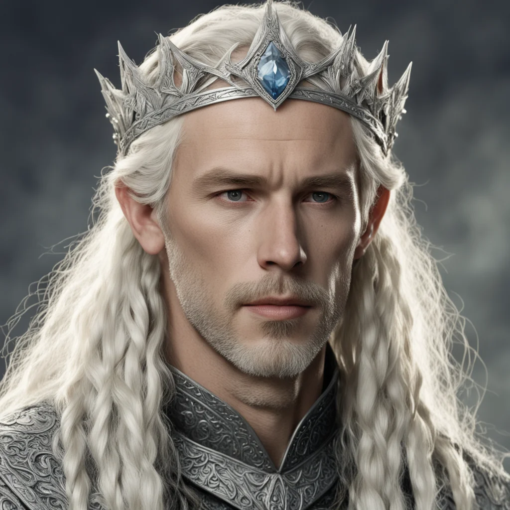 aitolkien king amdir with blond hair with braids wearing silver sindarin elvish circlet encrusted with diamonds amazing awesome portrait 2