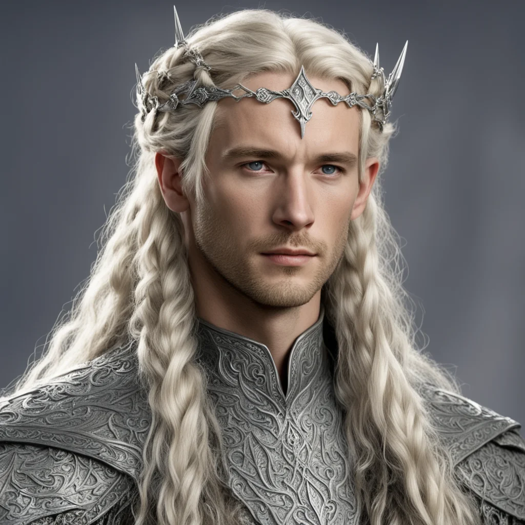 aitolkien king amdir with blond hair with braids wearing silver sindarin elvish circlet with diamonds amazing awesome portrait 2