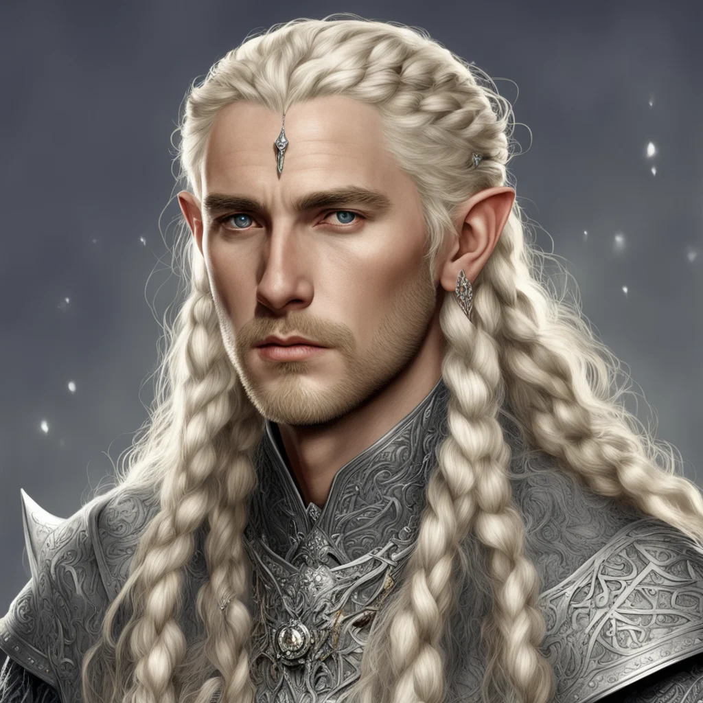 aitolkien king amdir with blond hair with braids wearing silver sindarin elvish circlets with diamonds amazing awesome portrait 2