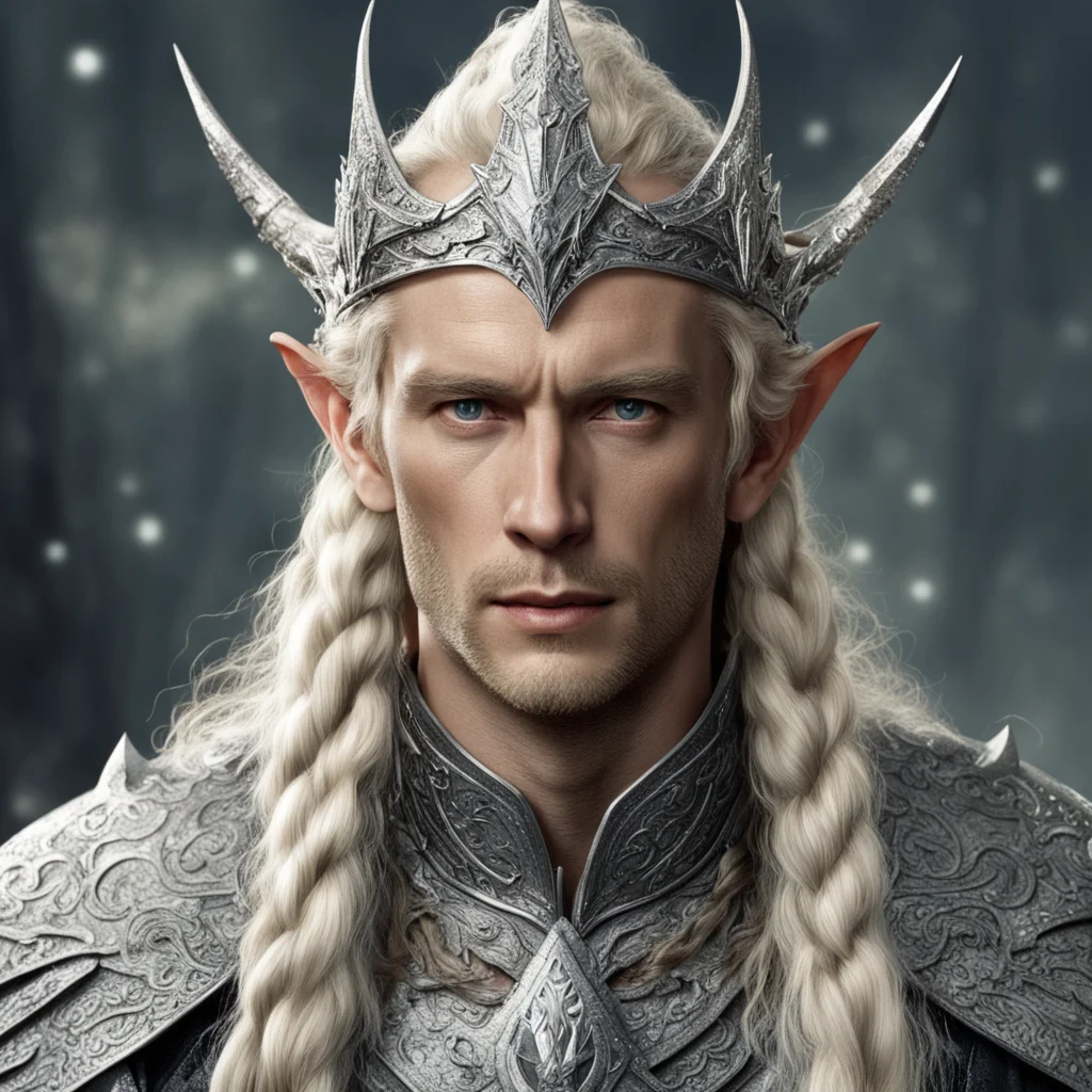 aitolkien king amdir with blond hair with braids wearing silver wood elf circlet encrusted with diamonds with large diamond in the center  amazing awesome portrait 2