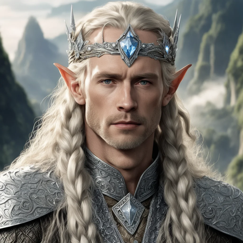 aitolkien king amdir with blond hair with braids wearing silver wood elf circlet encrusted with diamonds with large diamond in the center  good looking trending fantastic 1