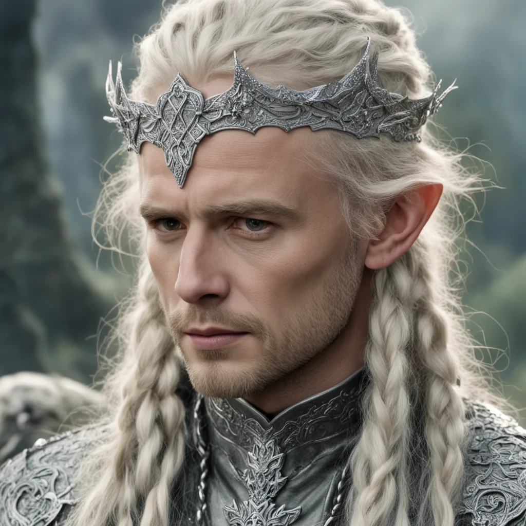 aitolkien king amdir with blonde hair and braids wearing silver serpentine sindarin elvish circlet encrusted with diamonds with large center diamond confident engaging wow artstation art 3